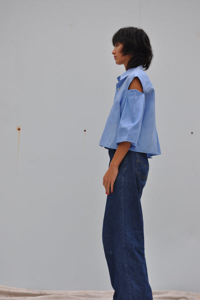 BOXY BUTTON DOWN WITH CUTOUTS