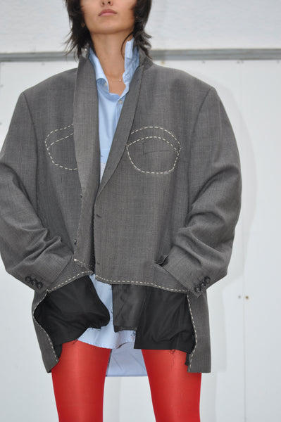 PINSTRIPE BLAZER WITH DETAILED HAND STITCHING