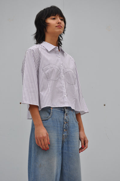 STRIPE SHIRT WITH BUSTIER STITCHING