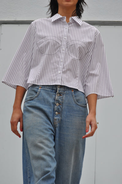 STRIPE SHIRT WITH BUSTIER STITCHING